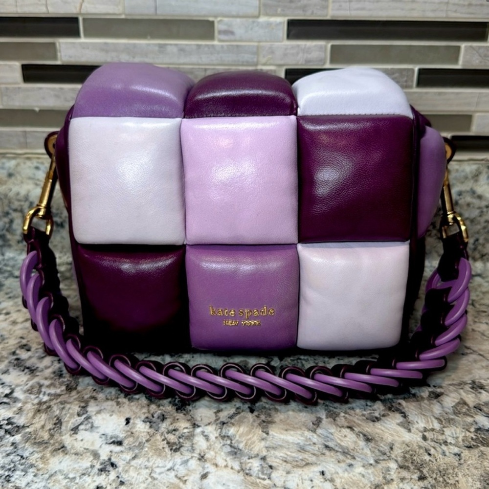 NWOT! Kate Spade Purple Lambskin Leather Patchwork Crossbody Satchel Shoulder
